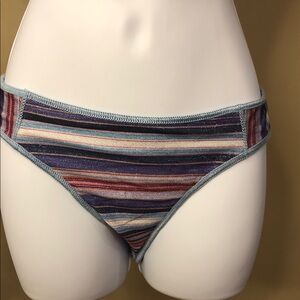 BECCA Multicolor Striped Bikini Bottoms with Light Blue Trim